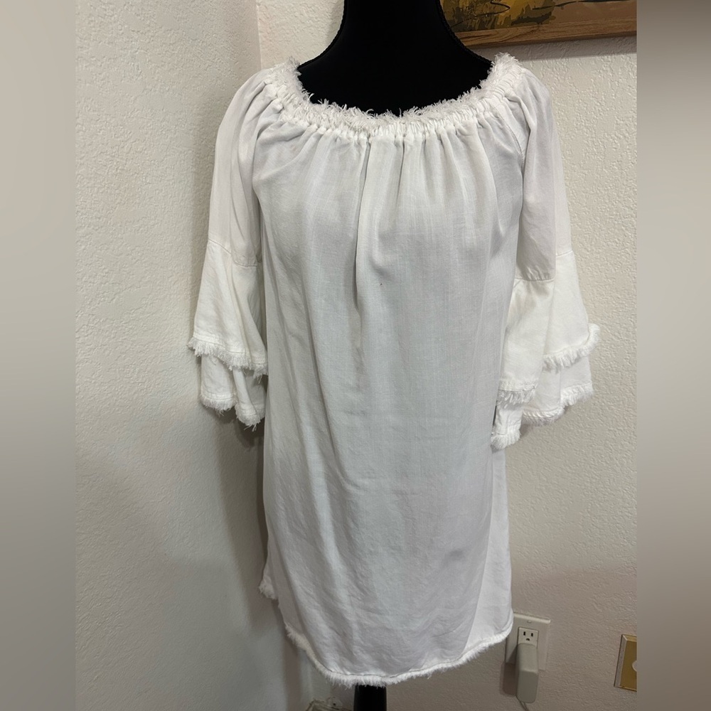 Boston Proper Tencel OTS Frayed White Dress -
XS